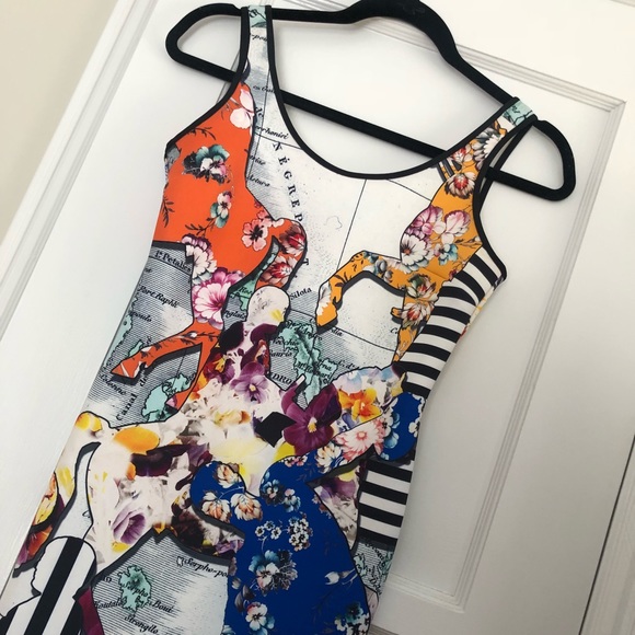 Clover Canyon Map Print Neoprene Dress - Size S - Picture 3 of 4